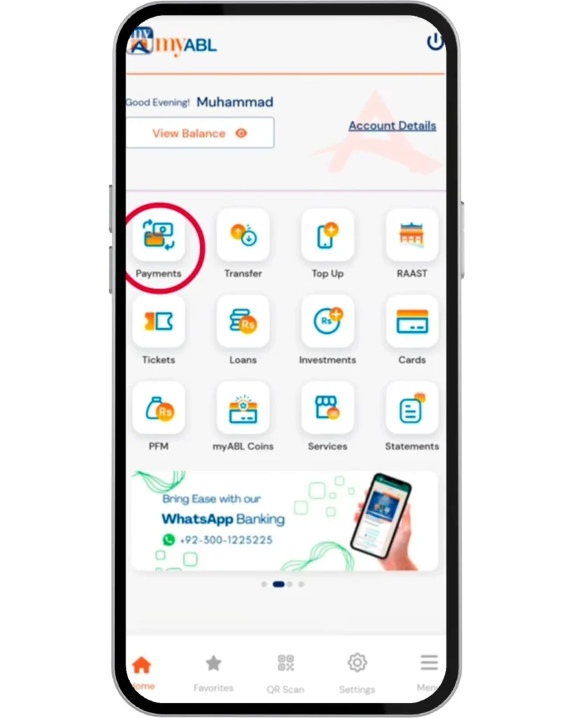 payment option in myABL app